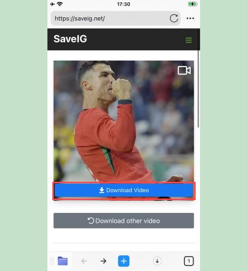 Downloading Video with SaveClip: Previewing an Instagram video on SaveClip within 