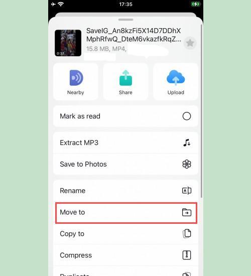 Moving SaveClip Video in Readdle: Selecting 
